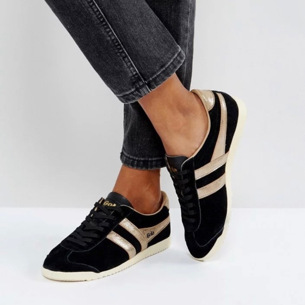 Black and Gold Gola Bullet Suede Sneakers size 8